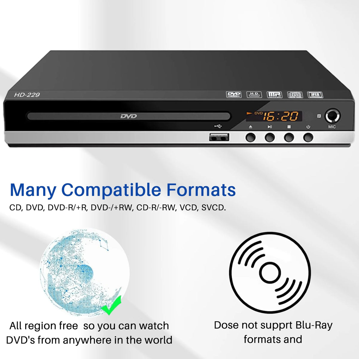 DVD Player with Remote 1080P CD Player N956