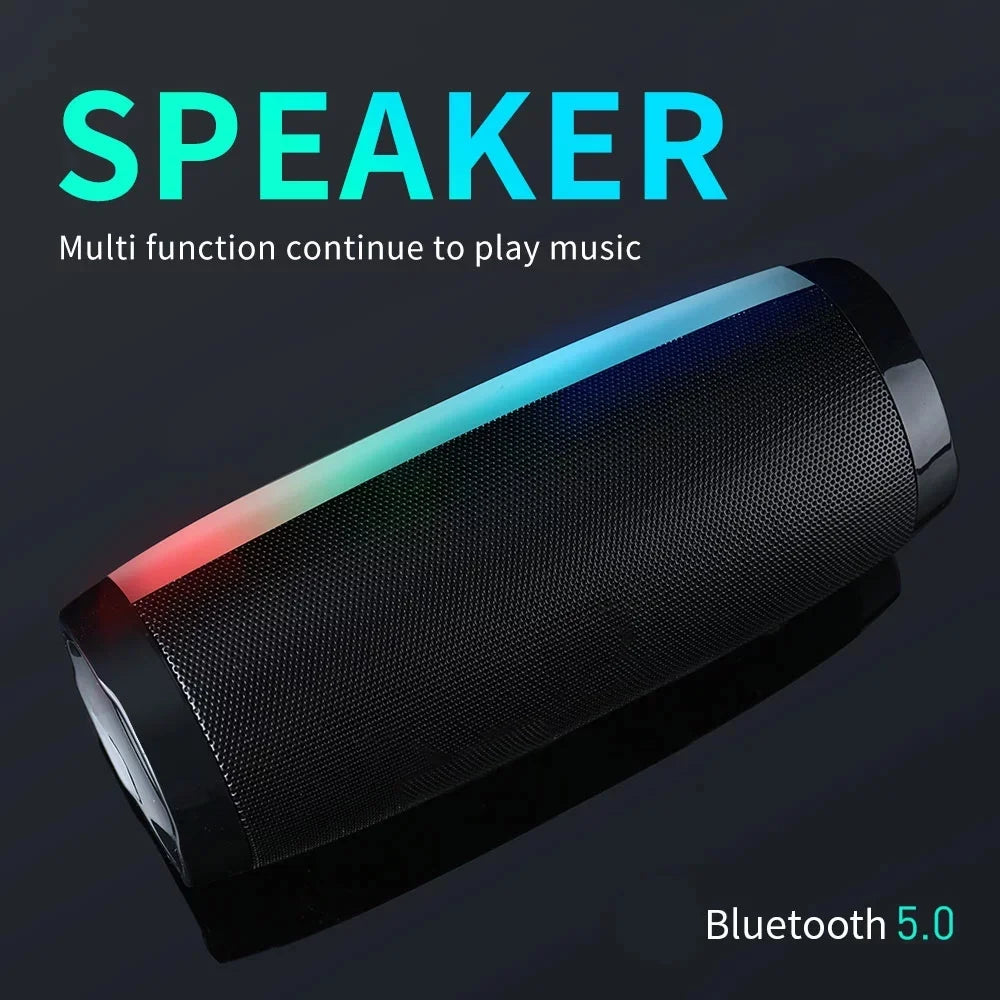 Black Portable Bluetooth 5.0 Speaker with LED Lights and 360 Stereo Sound O305