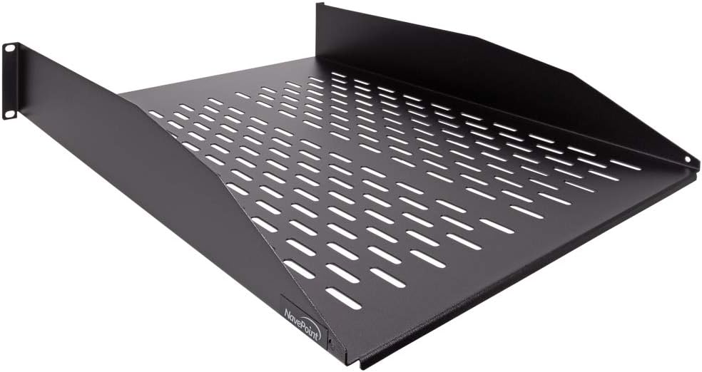 2U 19-Inch Vented Rack Mount Server Cabinet Shelf Black F4687
