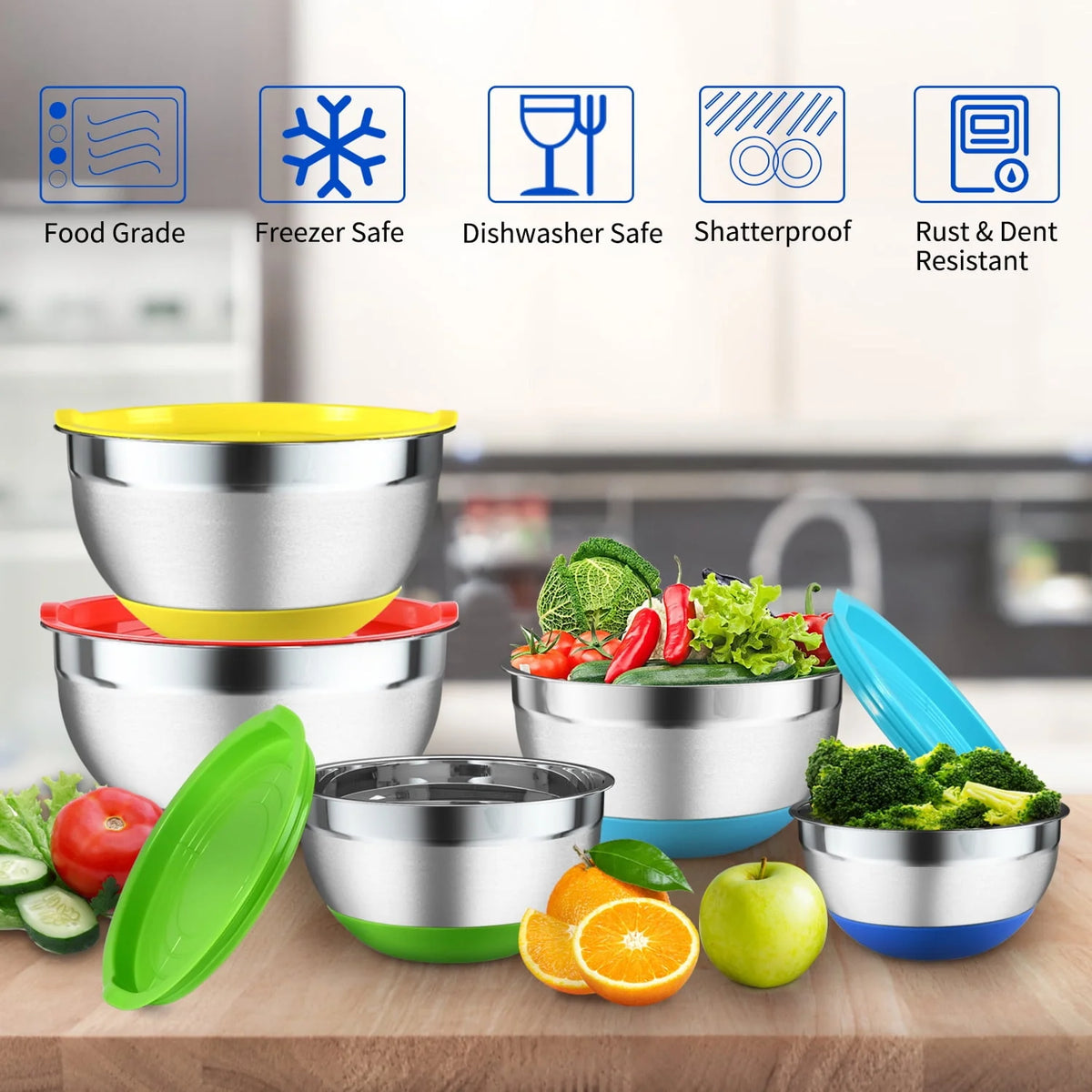 20 Pcs Stainless Steel Mixing Bowls Set with Lids L577