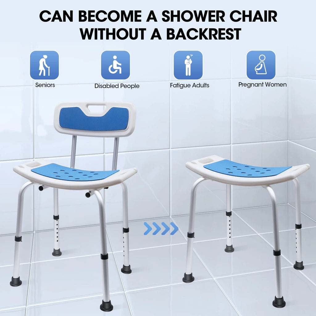 Bath and Shower Chair with Back and Padded Armrests, Height Adjustable S8020
