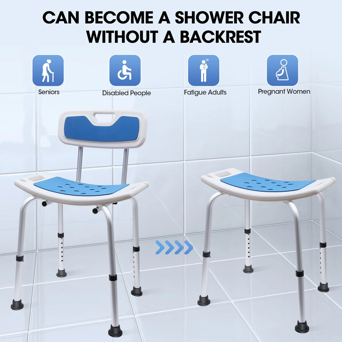 Bath and Shower Chair with Back and Padded Armrests, Height Adjustable S8020