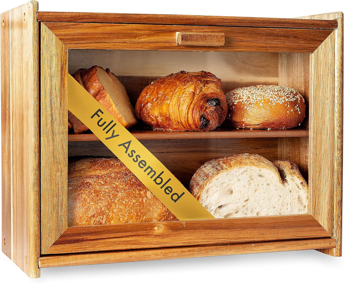 Large Wood Bread Box with Clear Front Window H26946