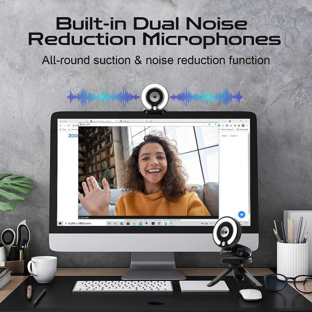 2K 30fps Webcam with Microphone and Ring Light E6951