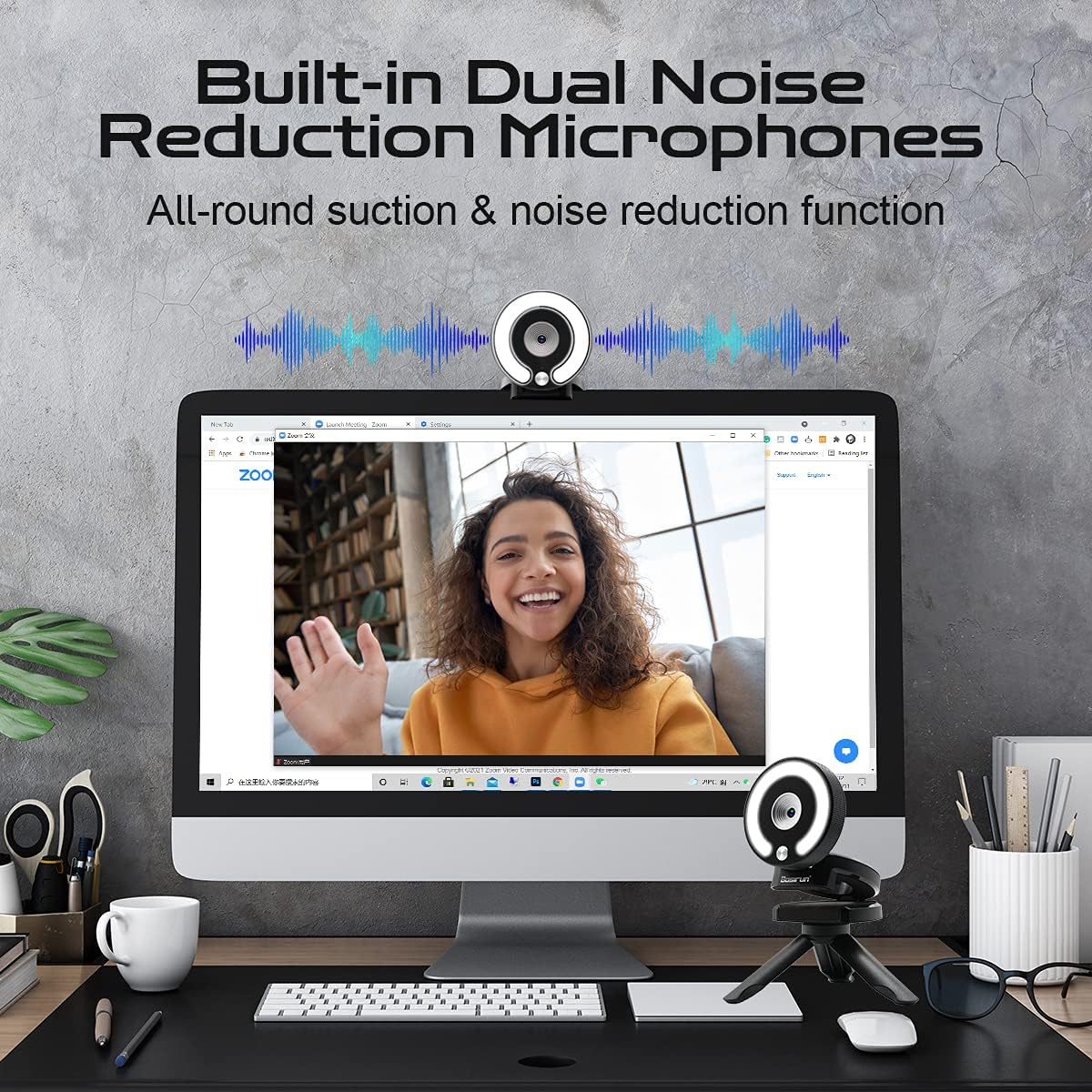 2K 30fps Webcam with Microphone and Ring Light E6951
