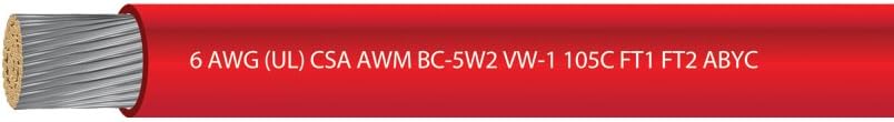 6 AWG Tinned Copper Marine Battery Cable 600 Volts Red 25 Feet H501