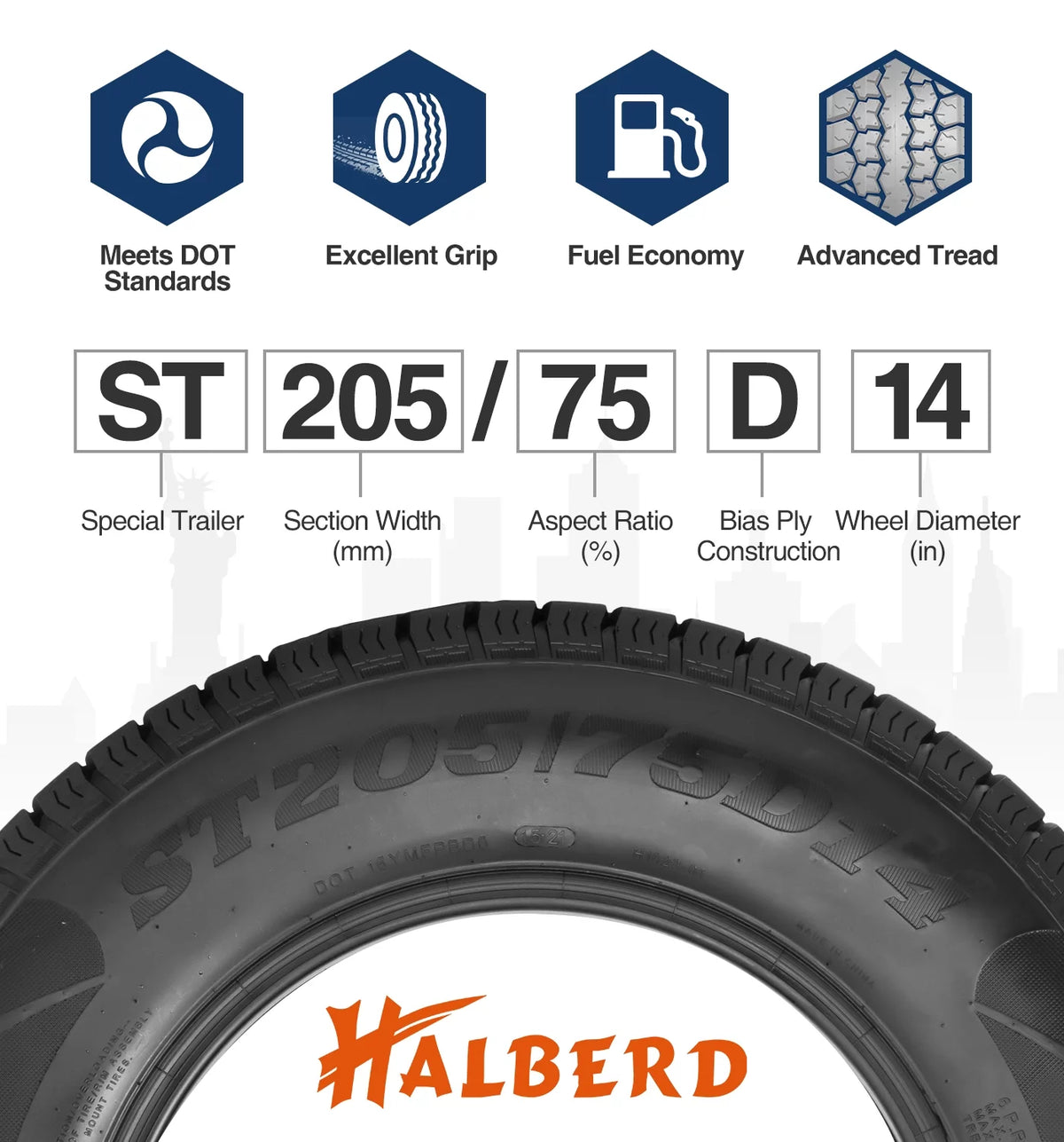 ST215/75D14 14in Load Range C Trailer Tires U41608