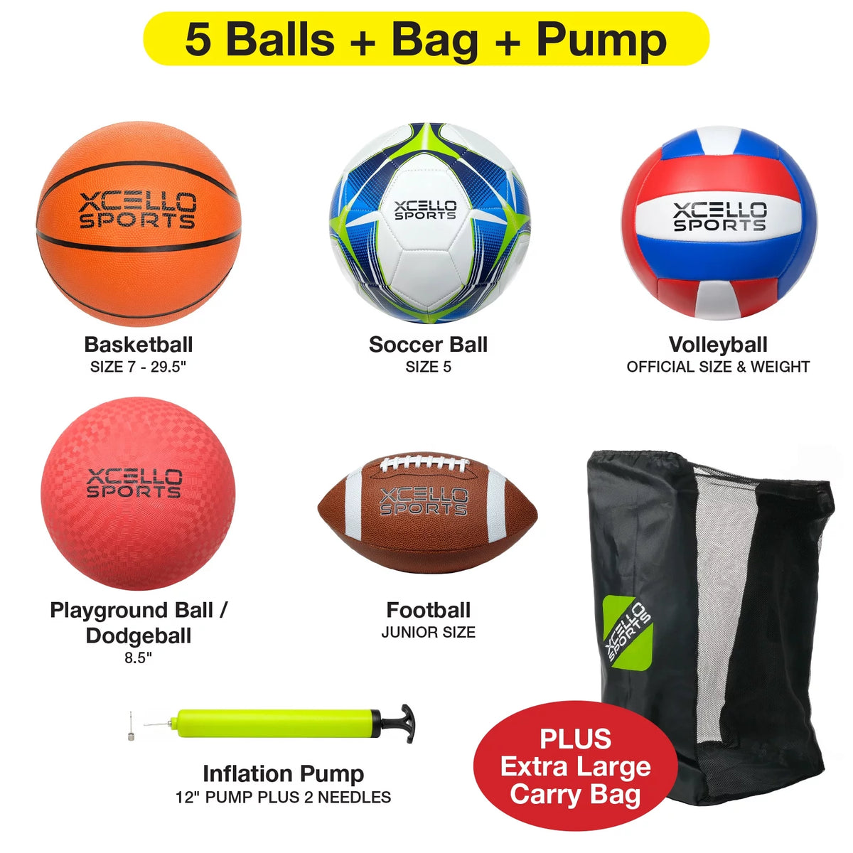 5 Ball Assortment with Ball Pump and Carry Bag D160745