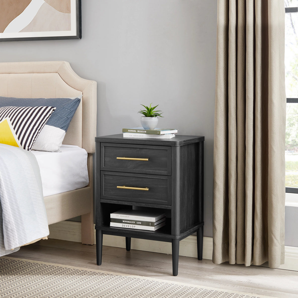2 Drawer Charcoal Finish Nightstand K4990