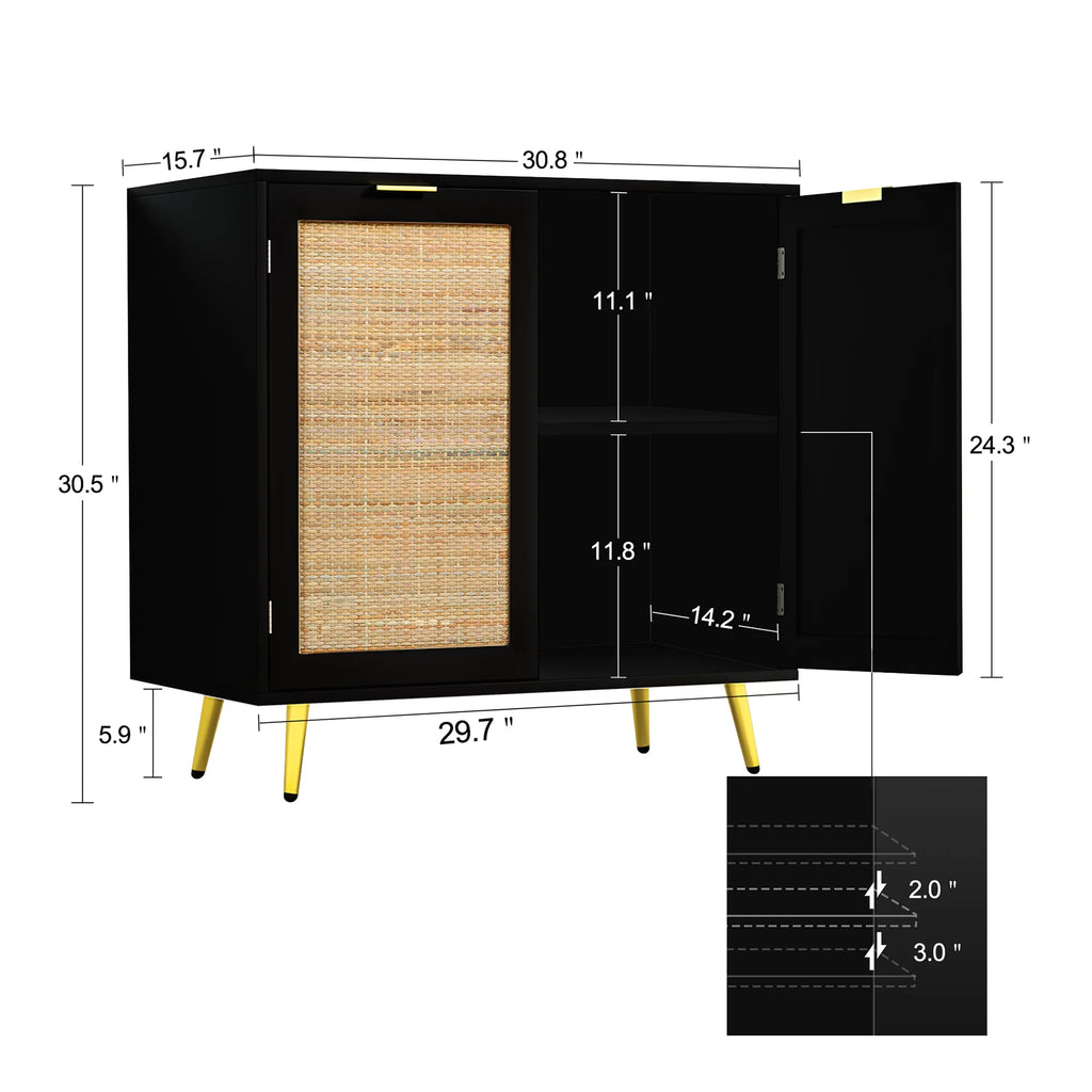 Black 2 Rattan Door Accent Cabinet D652