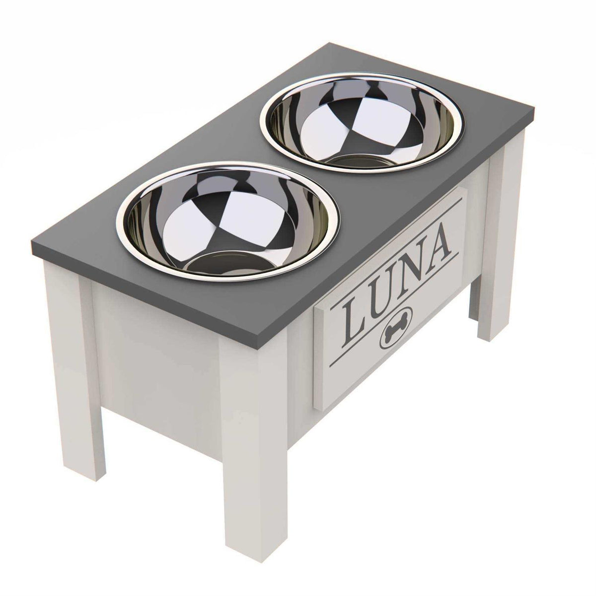 Personalized Elevated Dog Bowl Stand with Internal Storage N568