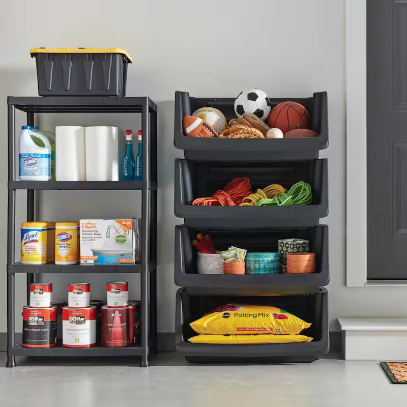 4-Tier Black Plastic Storage Shelving Unit D81947