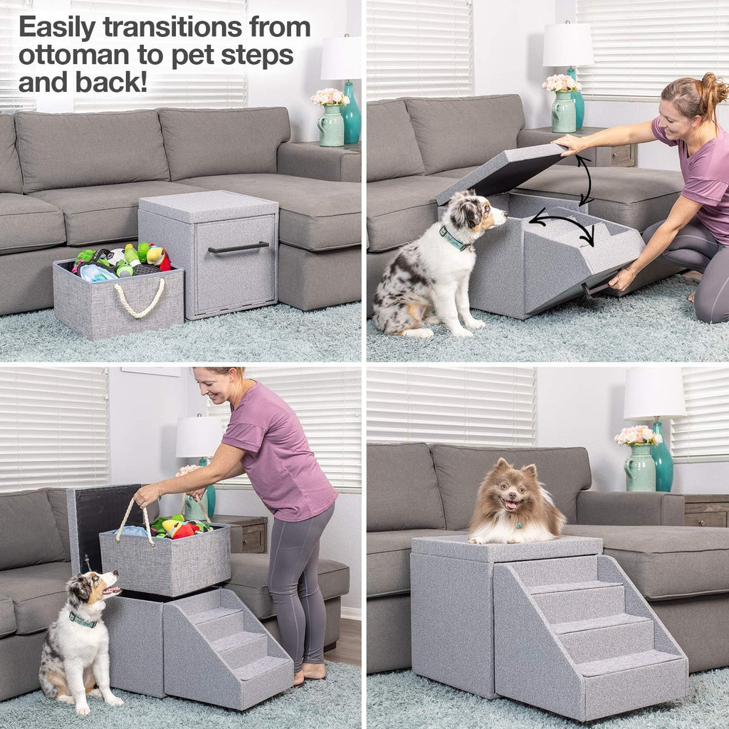 Foldaway Pet Stairs and Storage Ottoman 18x18x18” P2632