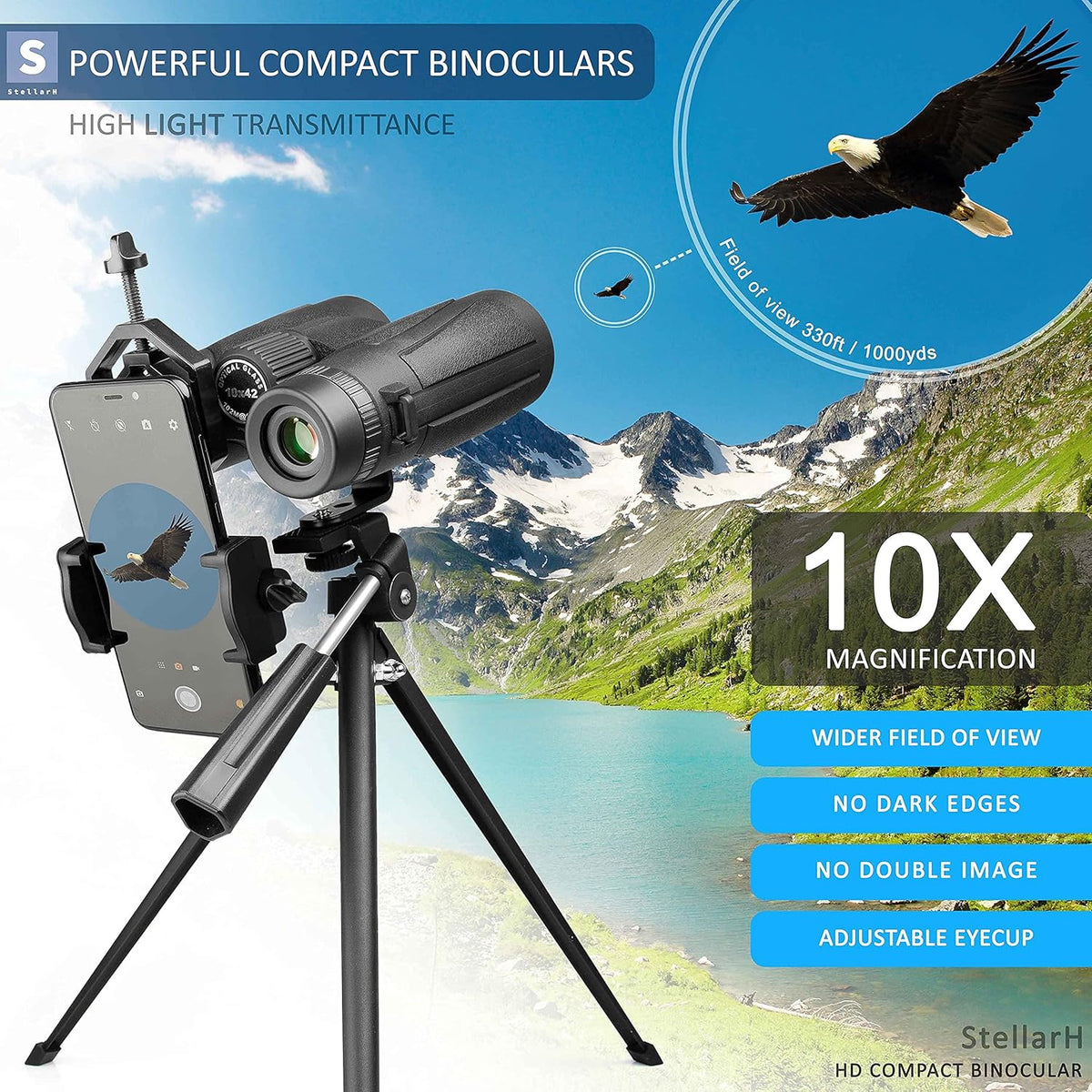 10x42 Waterproof Binoculars with Tripod and Smartphone Adapter D956241