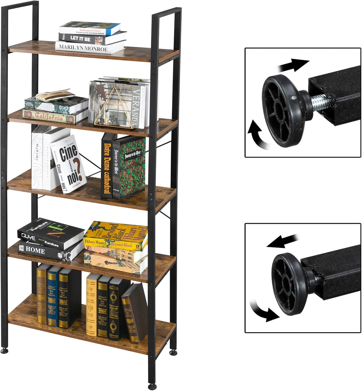 5 Tier Rustic Wood and Metal Bookshelf W559