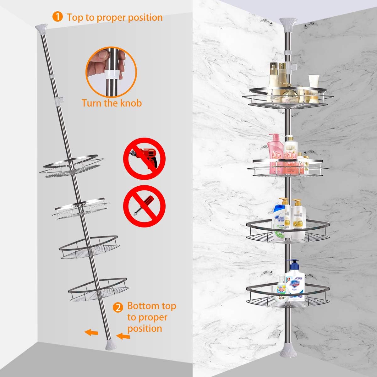 Rustproof Stainless Steel Tension Pole Shower Caddy G2173
