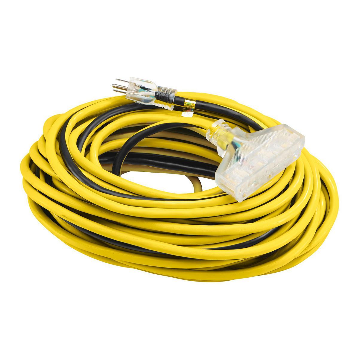 100 ft. 12/3 Gauge Multiple Outlet Extension Cord with Indicator Light, Yellow, Black X395
