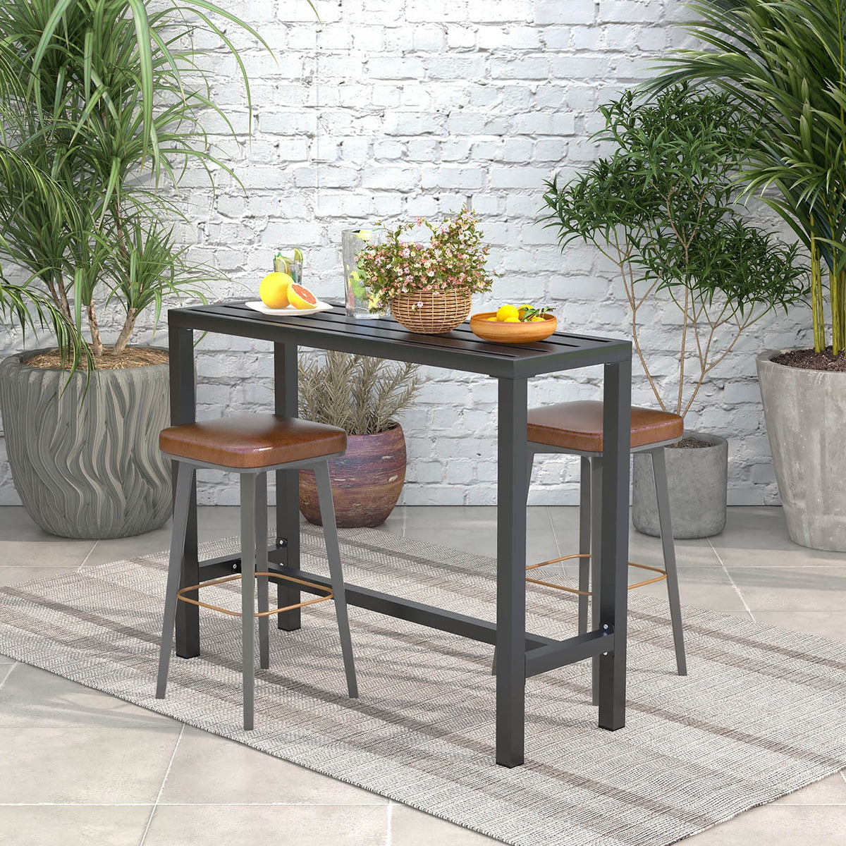 Outdoor Metal Bar Table 55'' Patio Counter Height Dining Table Black P708139