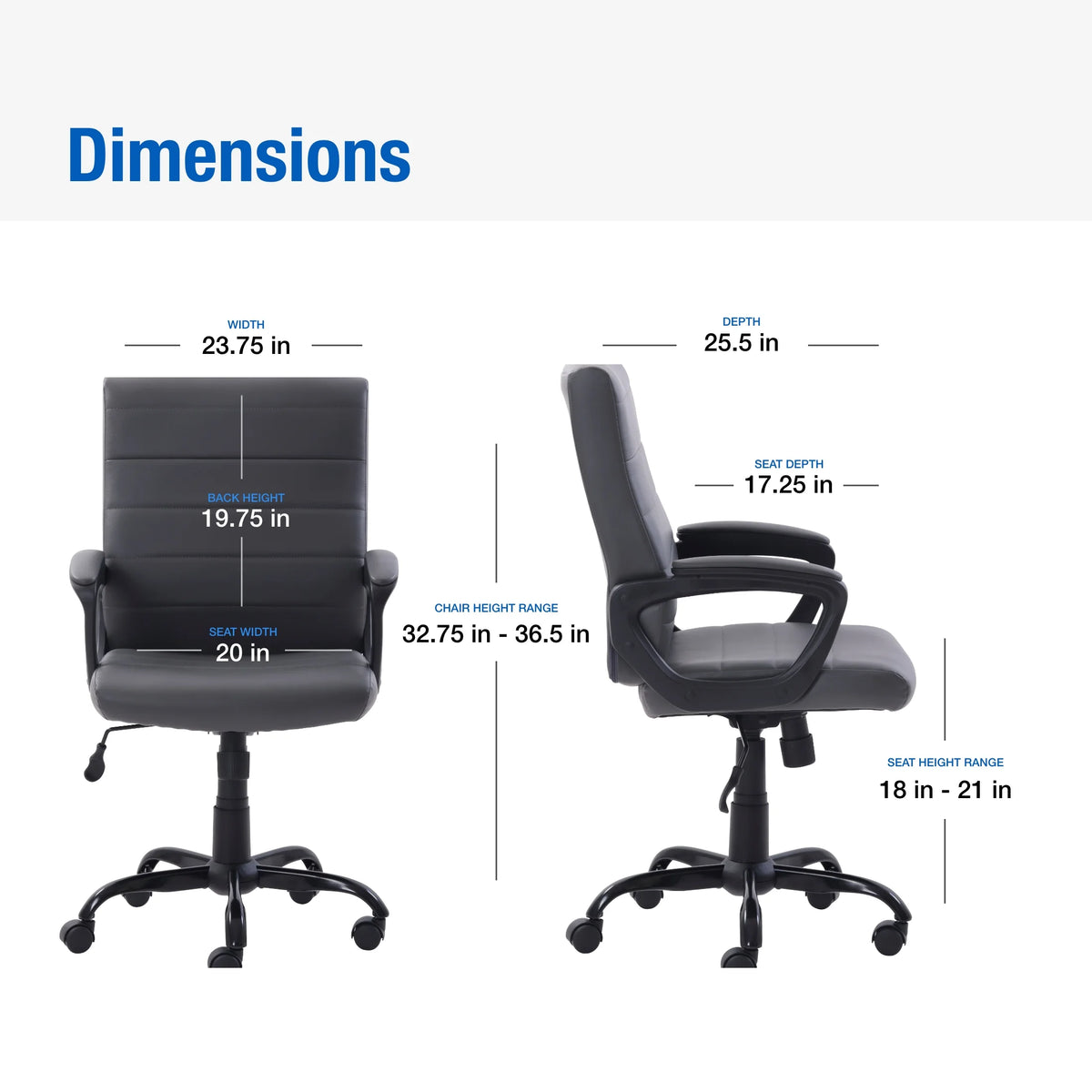 Gray Bonded Leather Mid-Back Office Chair A8431