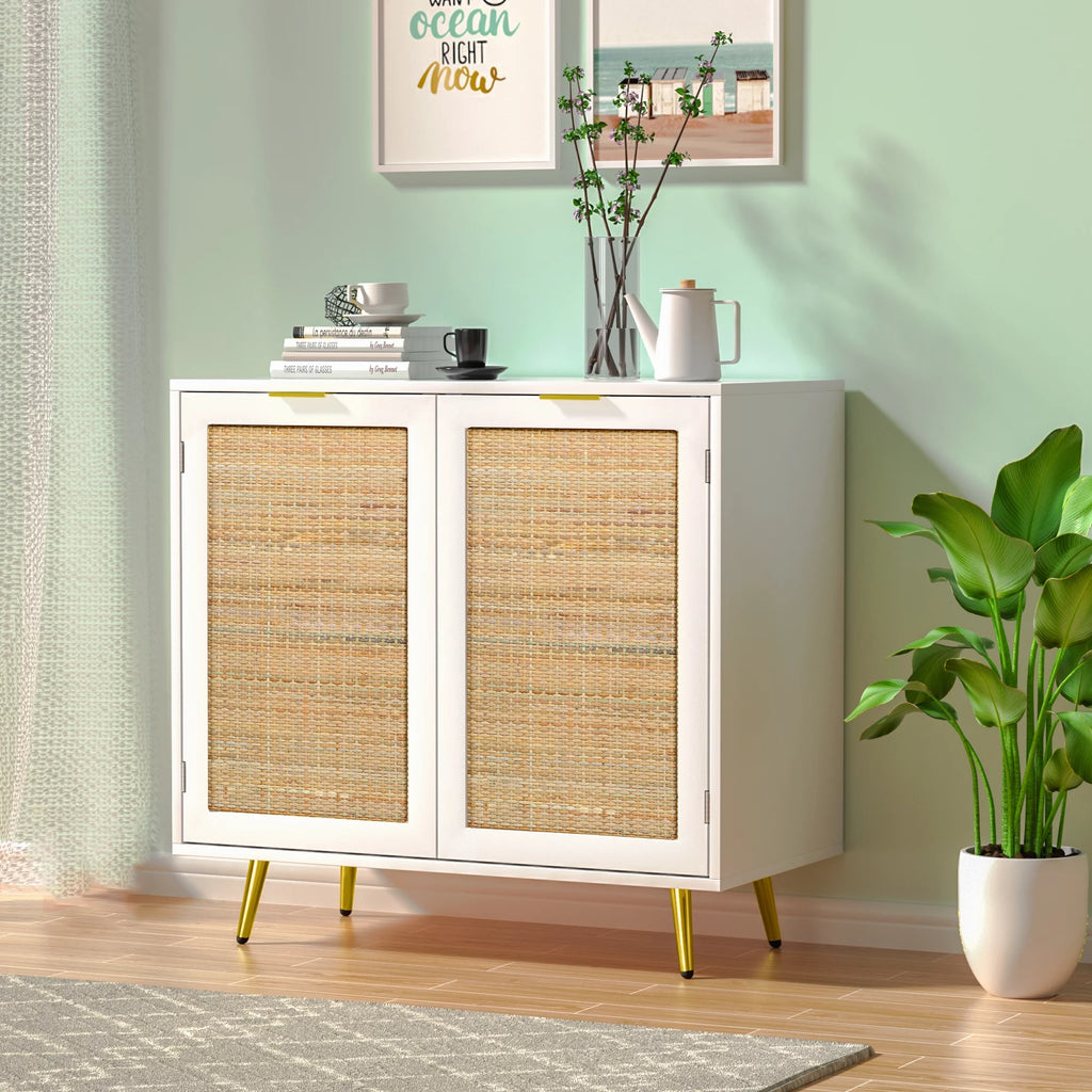 Black 2 Rattan Door Accent Cabinet D652