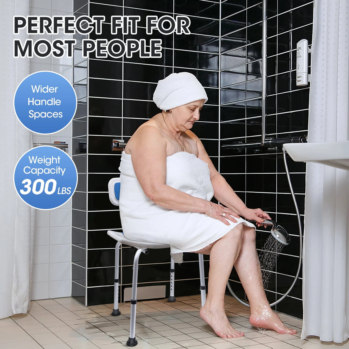 Bath and Shower Chair with Back and Padded Armrests, Height Adjustable S8020