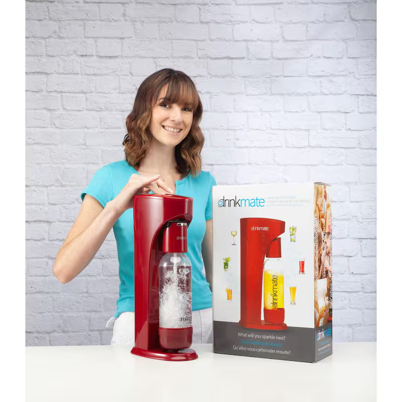 Red Sparkling Water and Soda Maker Machine with 60L CO2 Cartridge and 1L Bottle H705165
