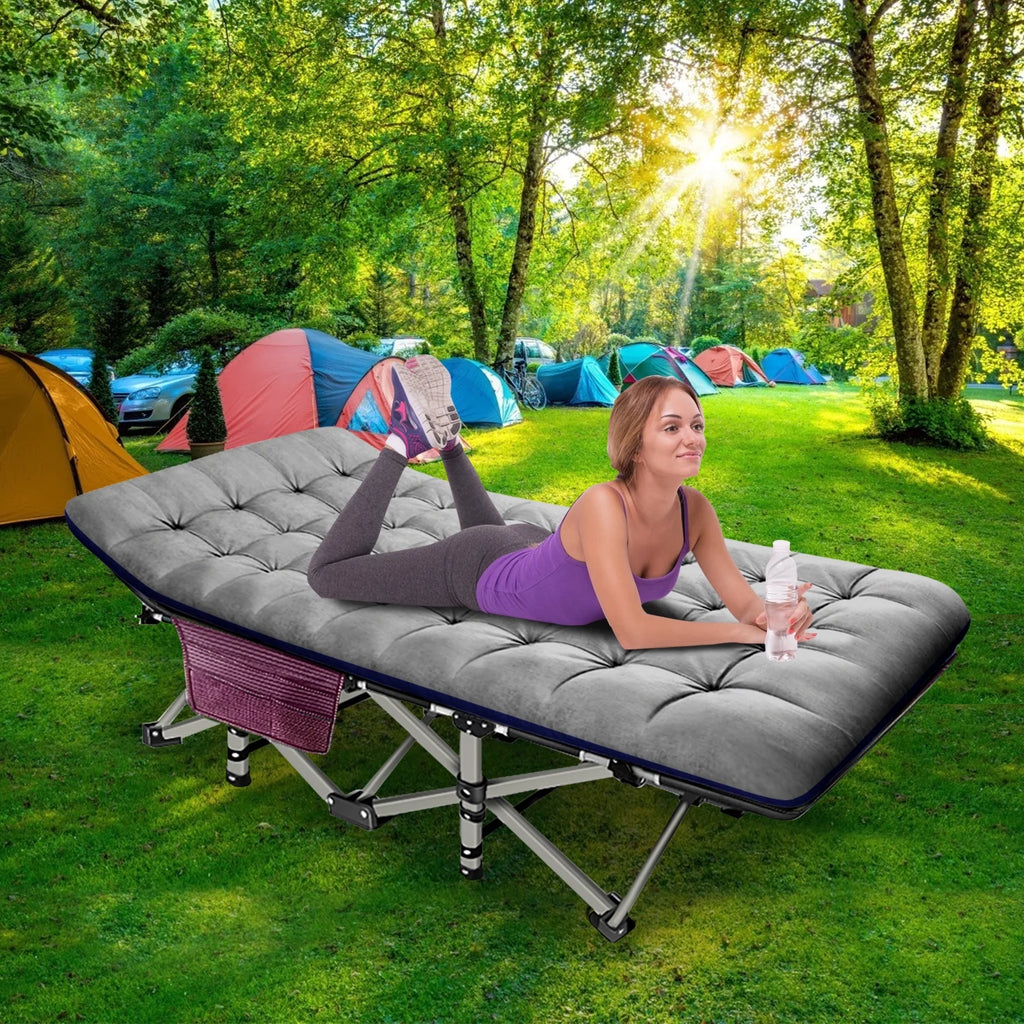 75'' Portable Folding Camping Cot with Mattress and Carry Bag T372