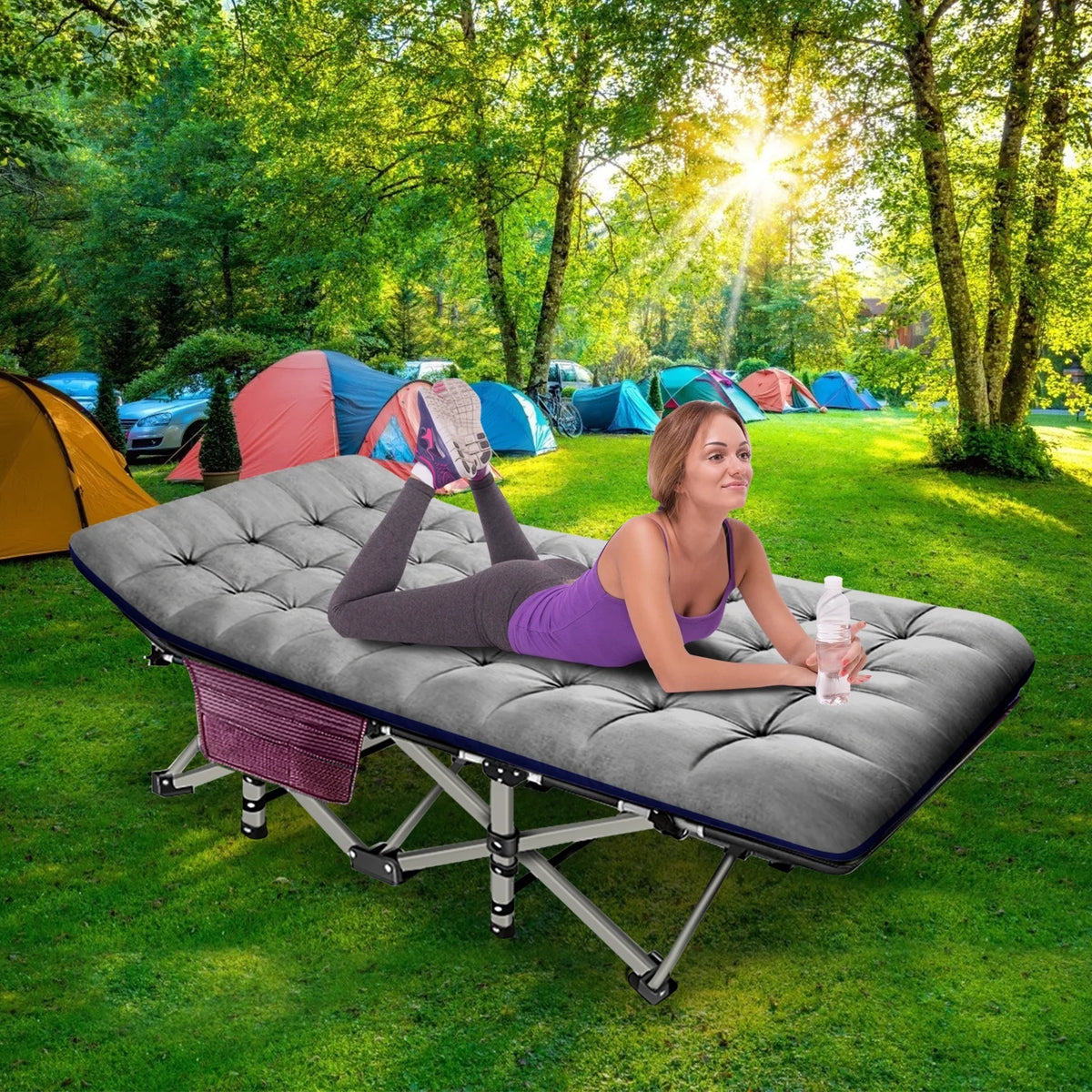 75'' Portable Folding Camping Cot with Mattress and Carry Bag T372