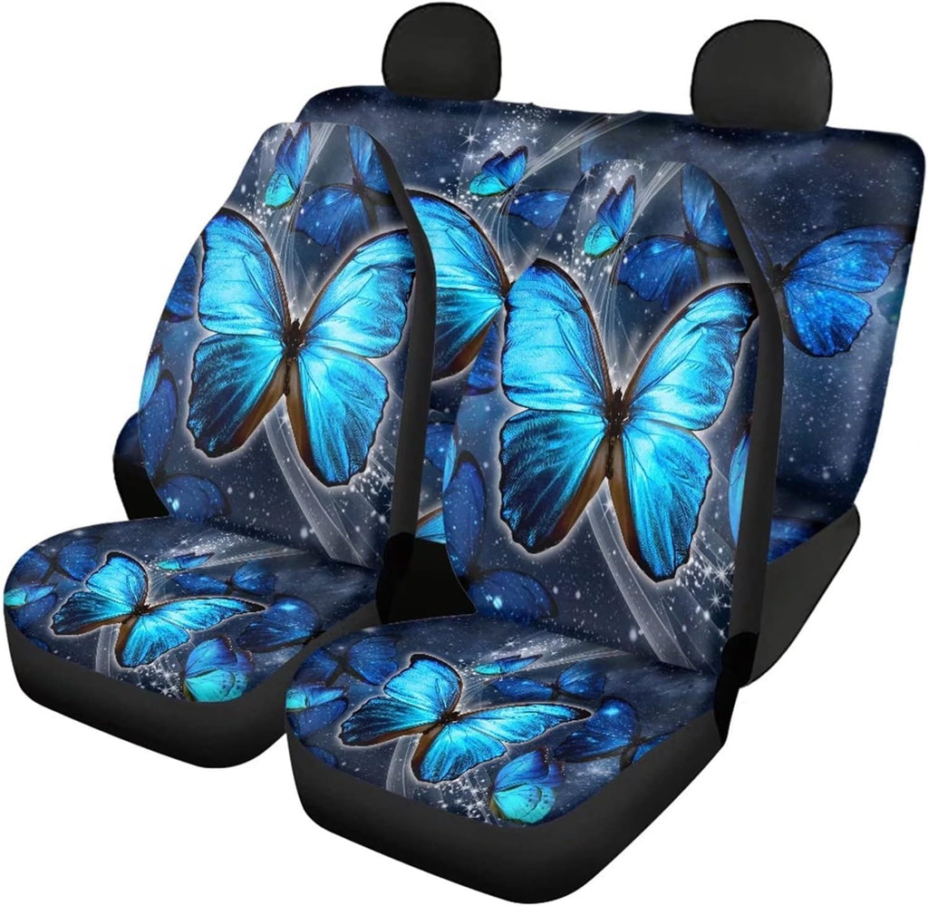 Blue Butterfly Floral Moon Pattern Car Seat Covers Pack of 2 D4496