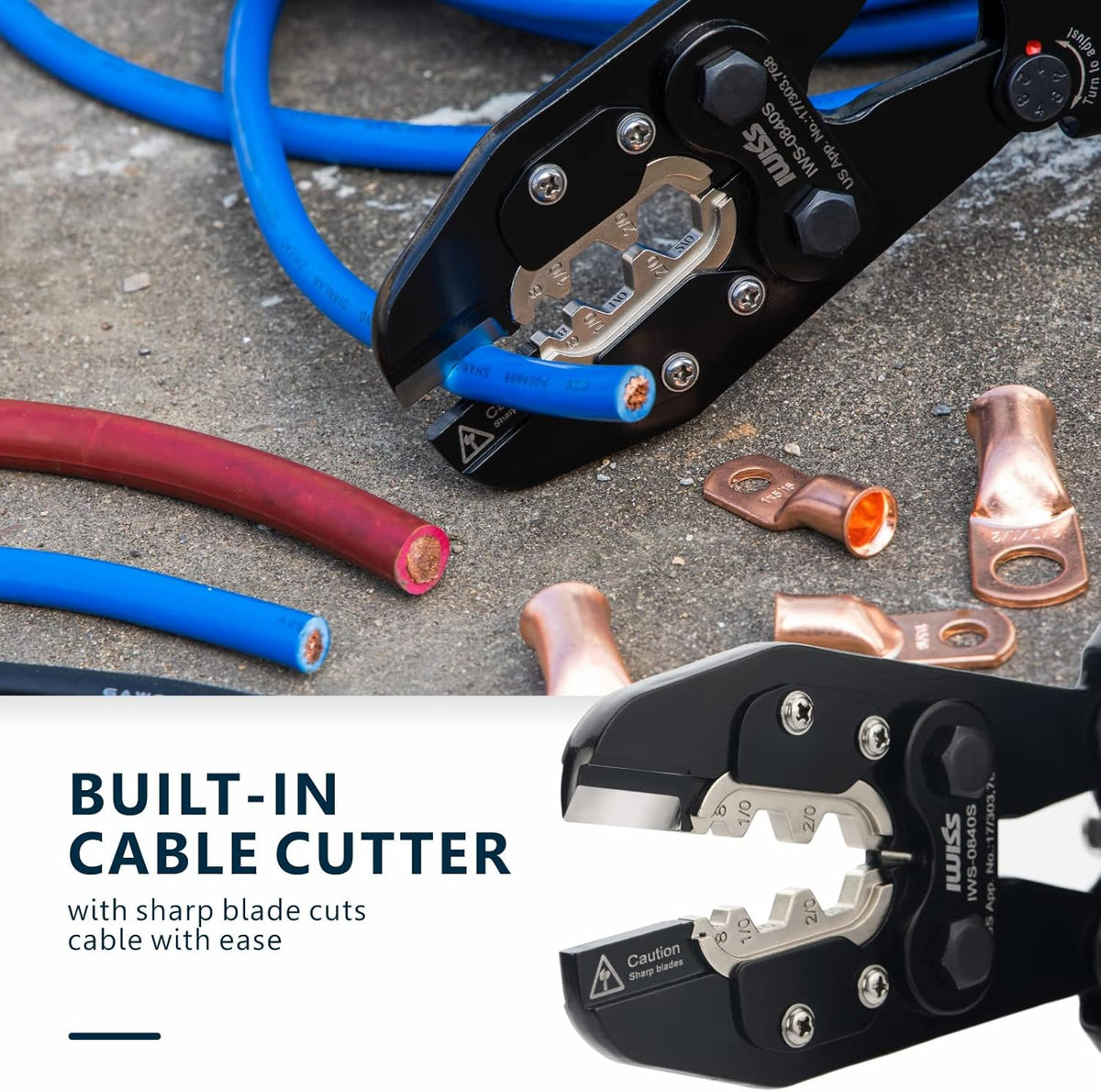 Battery Cable Lug Crimping Tool Set with Interchangeable Jaws M1098