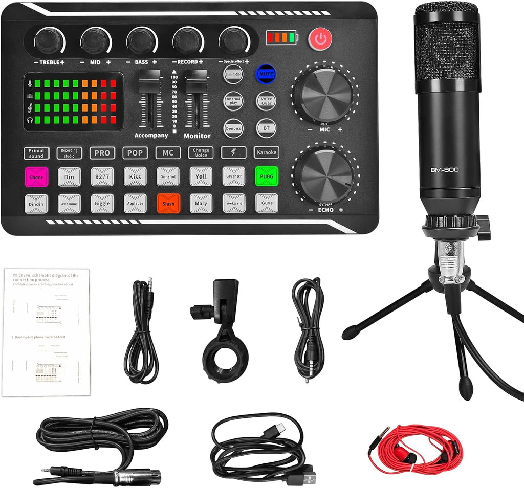 Audio Interface with DJ Mixer and Sound Card Microphone C2341