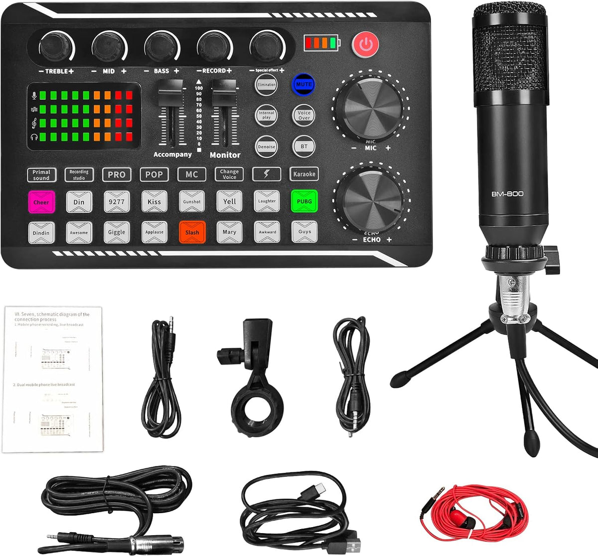 Audio Interface with DJ Mixer and Sound Card Microphone C2341