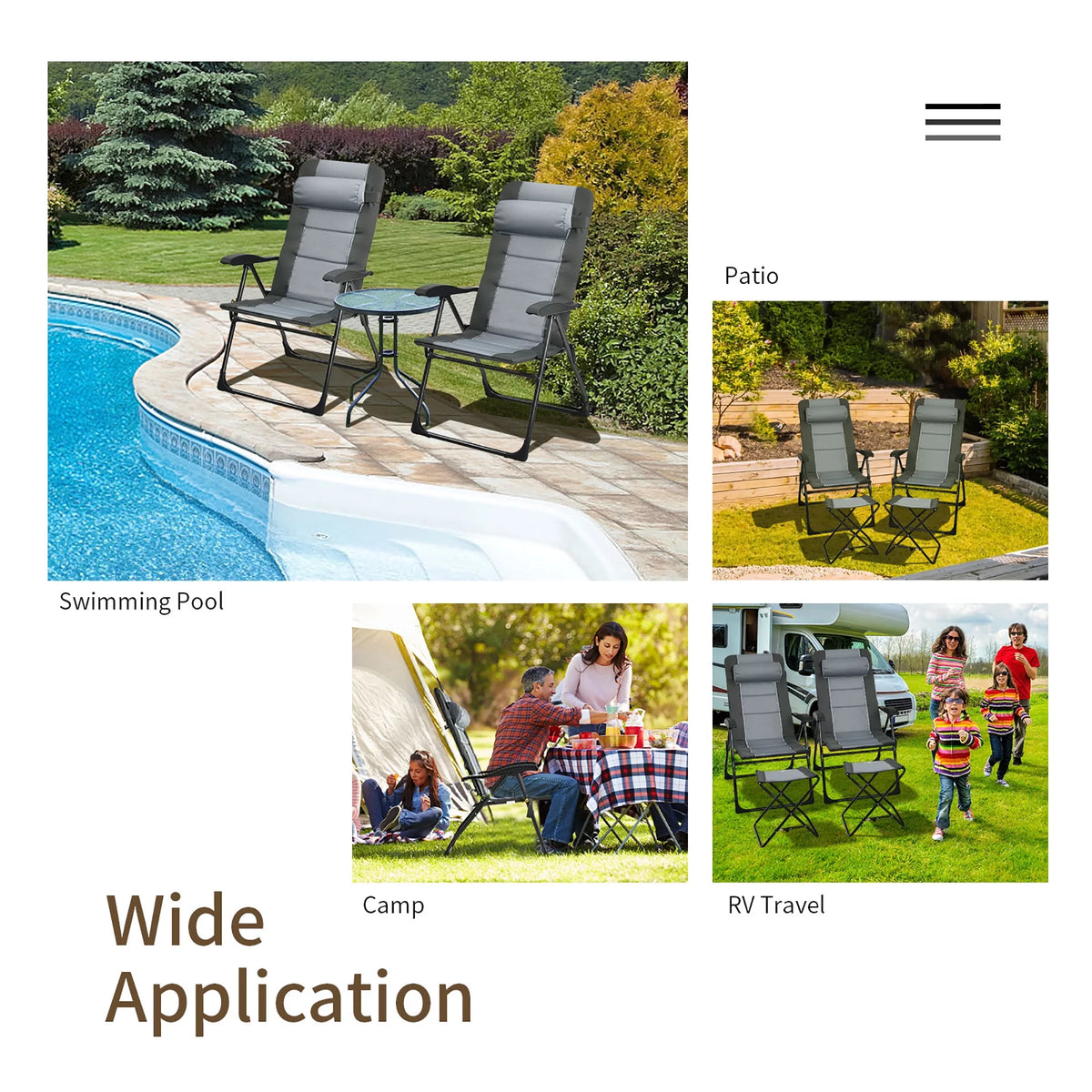 4 PCS Gray Patio Folding Chair Ottoman Set E141125