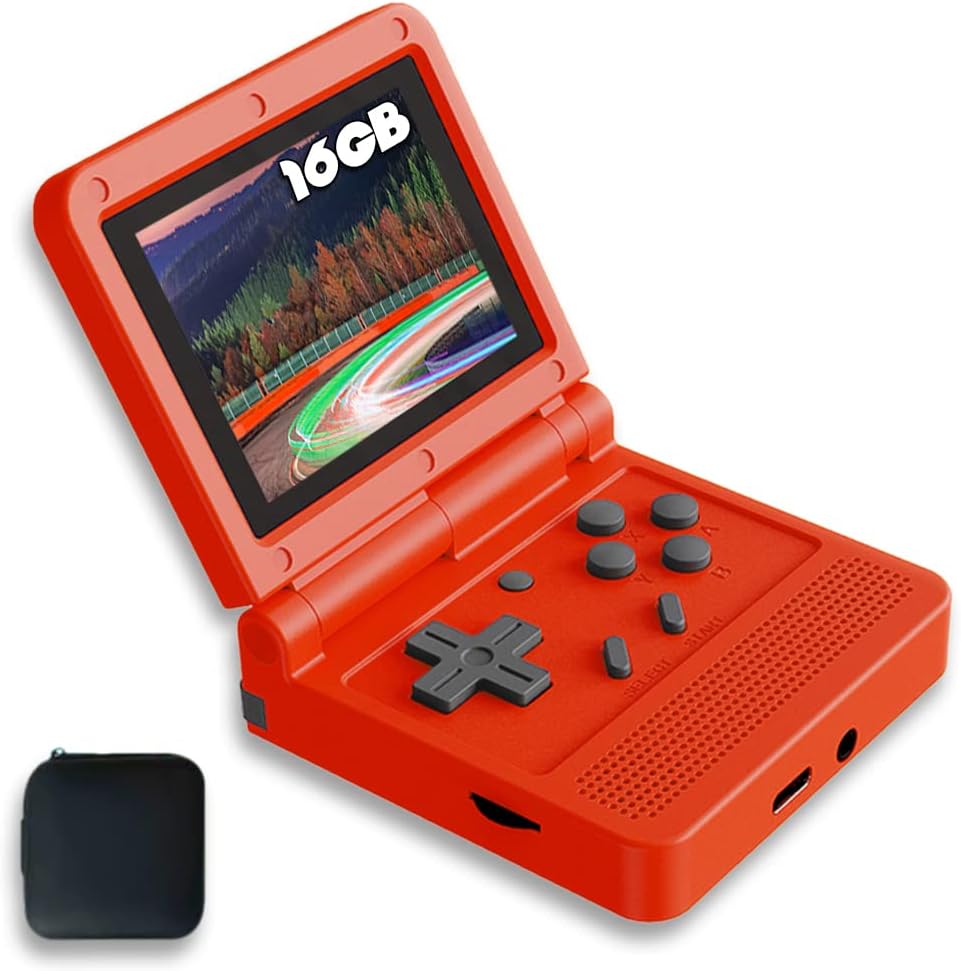 Handheld Game Console 3 inch Retro Clamshell Yellow with Case C408