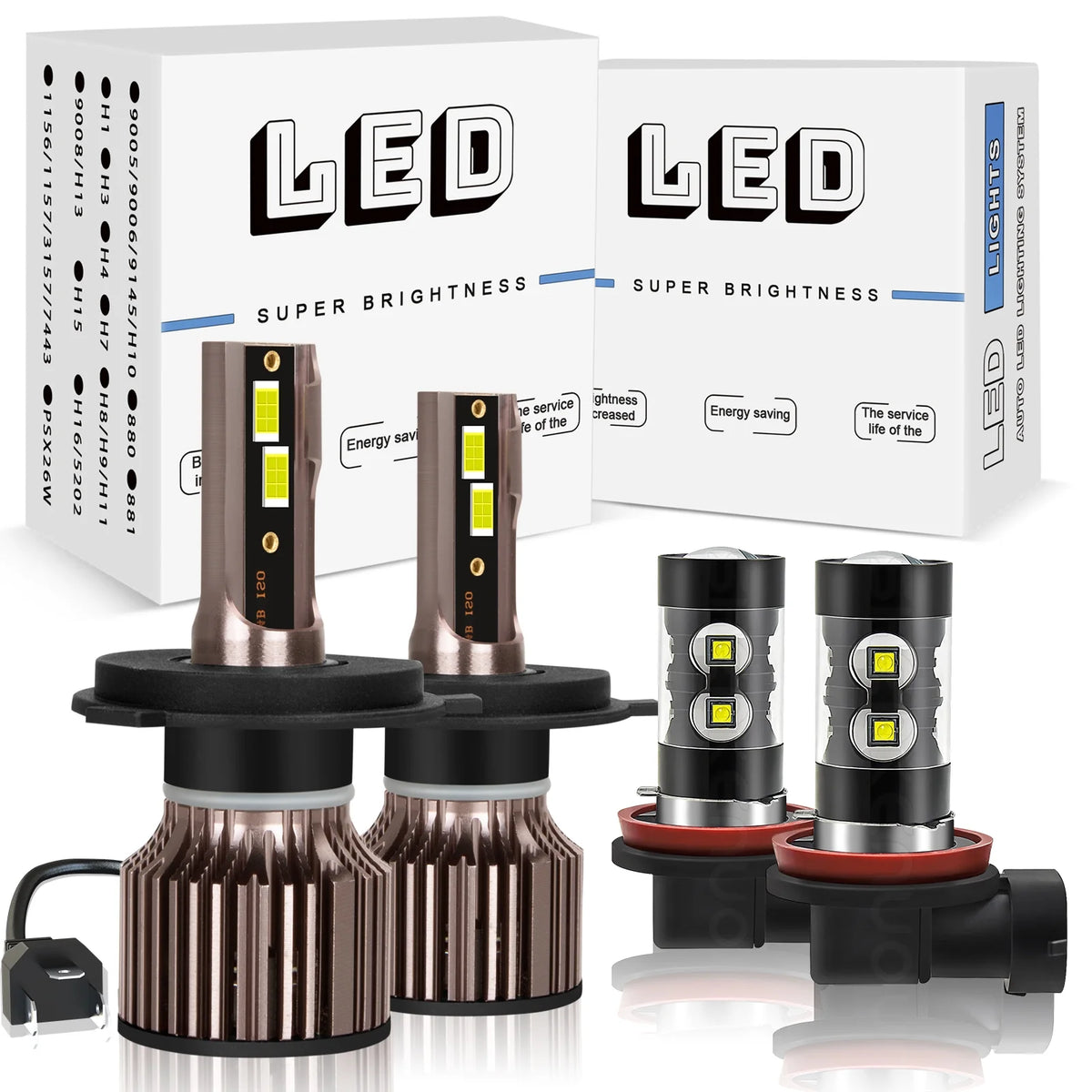 H4 9003 Dual Beam LED Bulbs, H11 Fog Light, 6500k Cool White, IP68 Waterproof H9941
