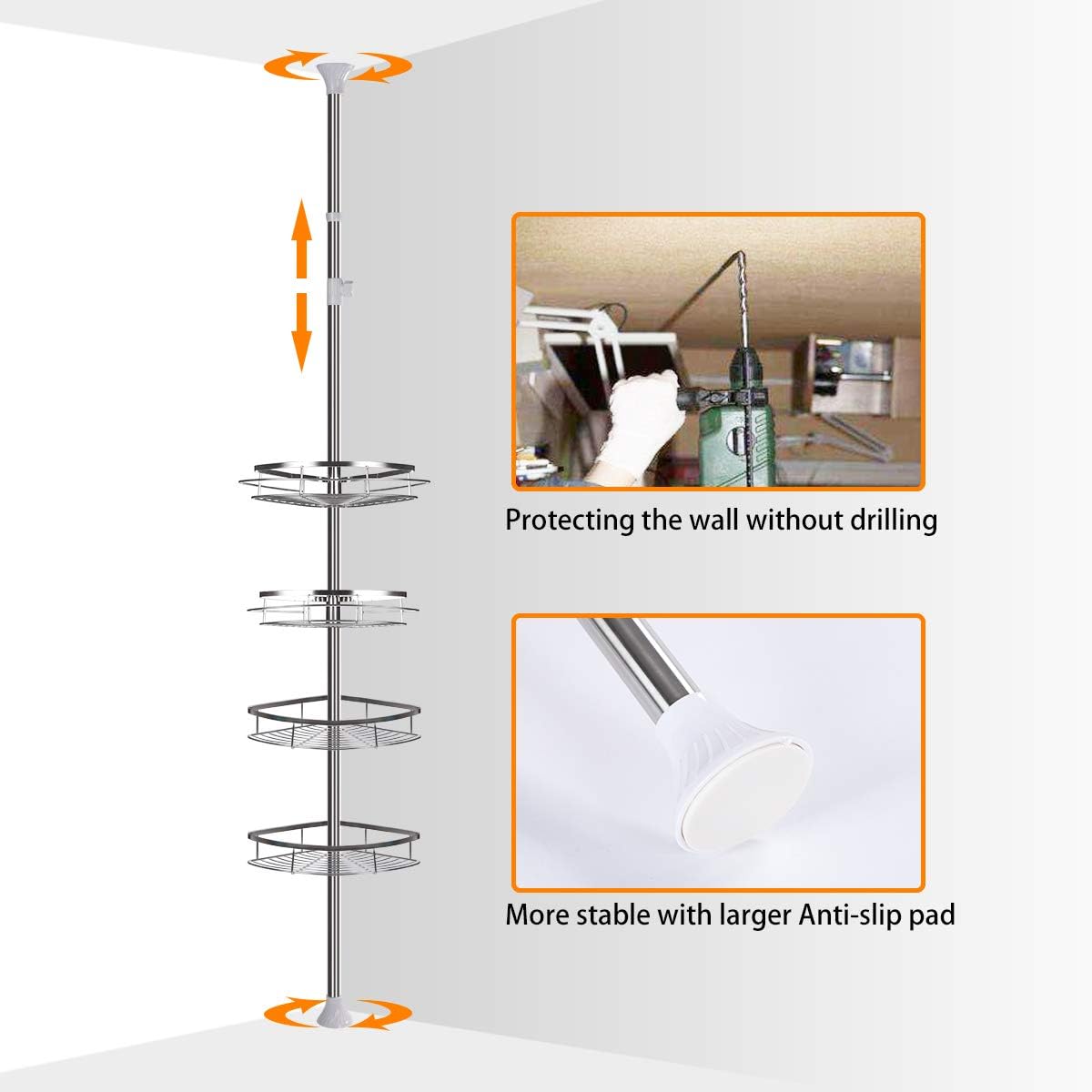 Rustproof Stainless Steel Tension Pole Shower Caddy G2173