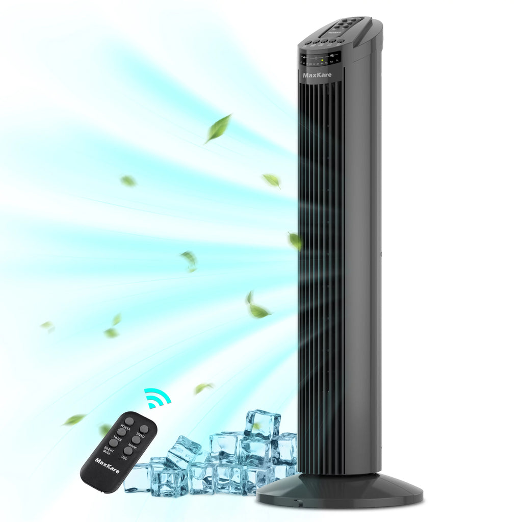 30 Tower Fan 120° Oscillating 60dB Quiet with Remote Control 3 Speeds 3 Wind Modes Timer Dark Gray A114