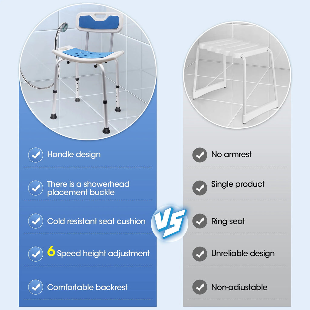 Bath and Shower Chair with Back and Padded Armrests, Height Adjustable S8020