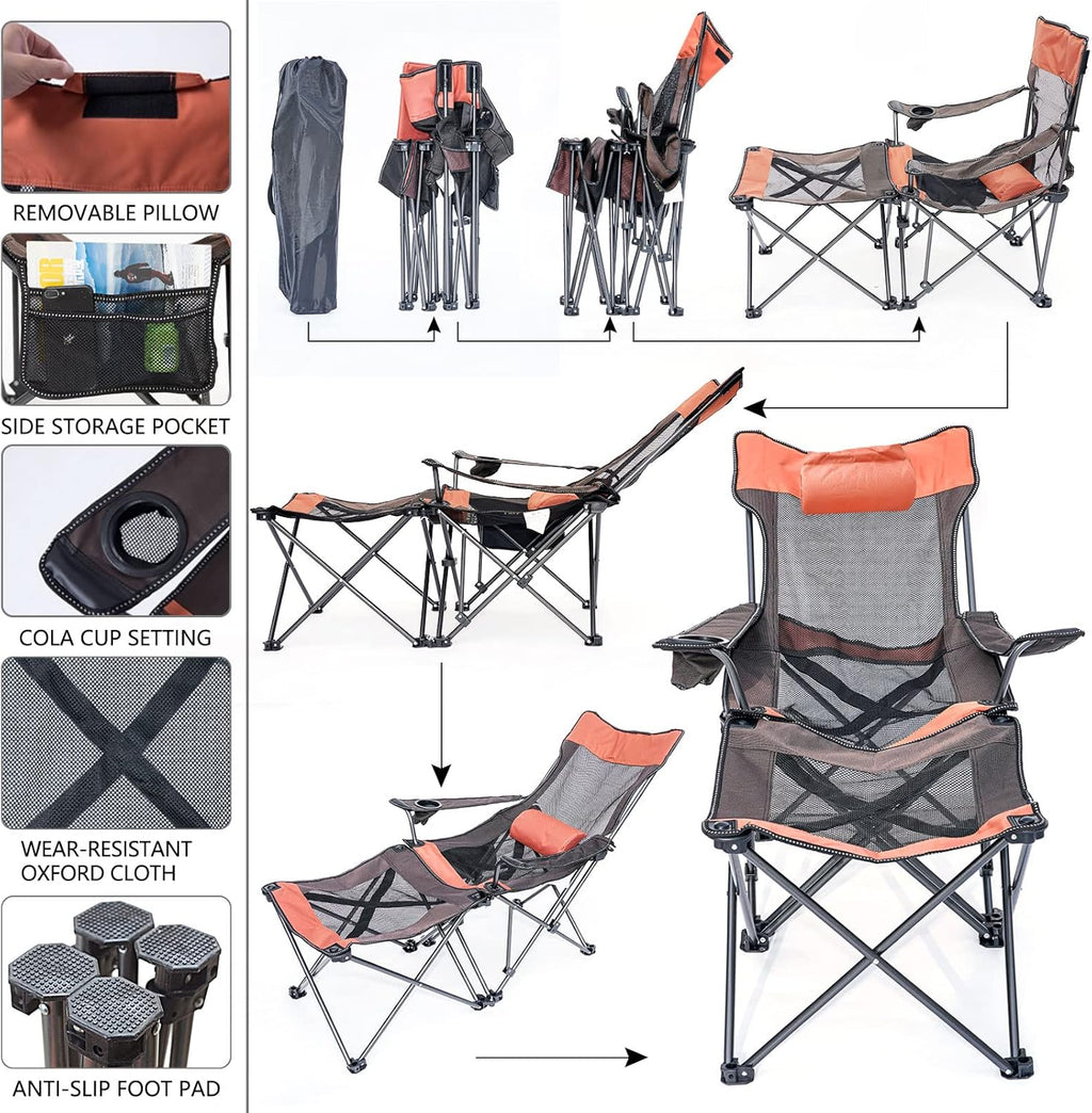 Folding Reclining Camping Chair with Footrest O6611