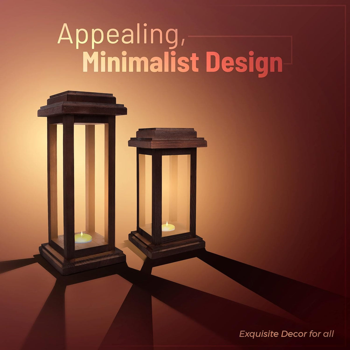 Rustic Decorative Wooden Candle Lantern Set of 2 J278
