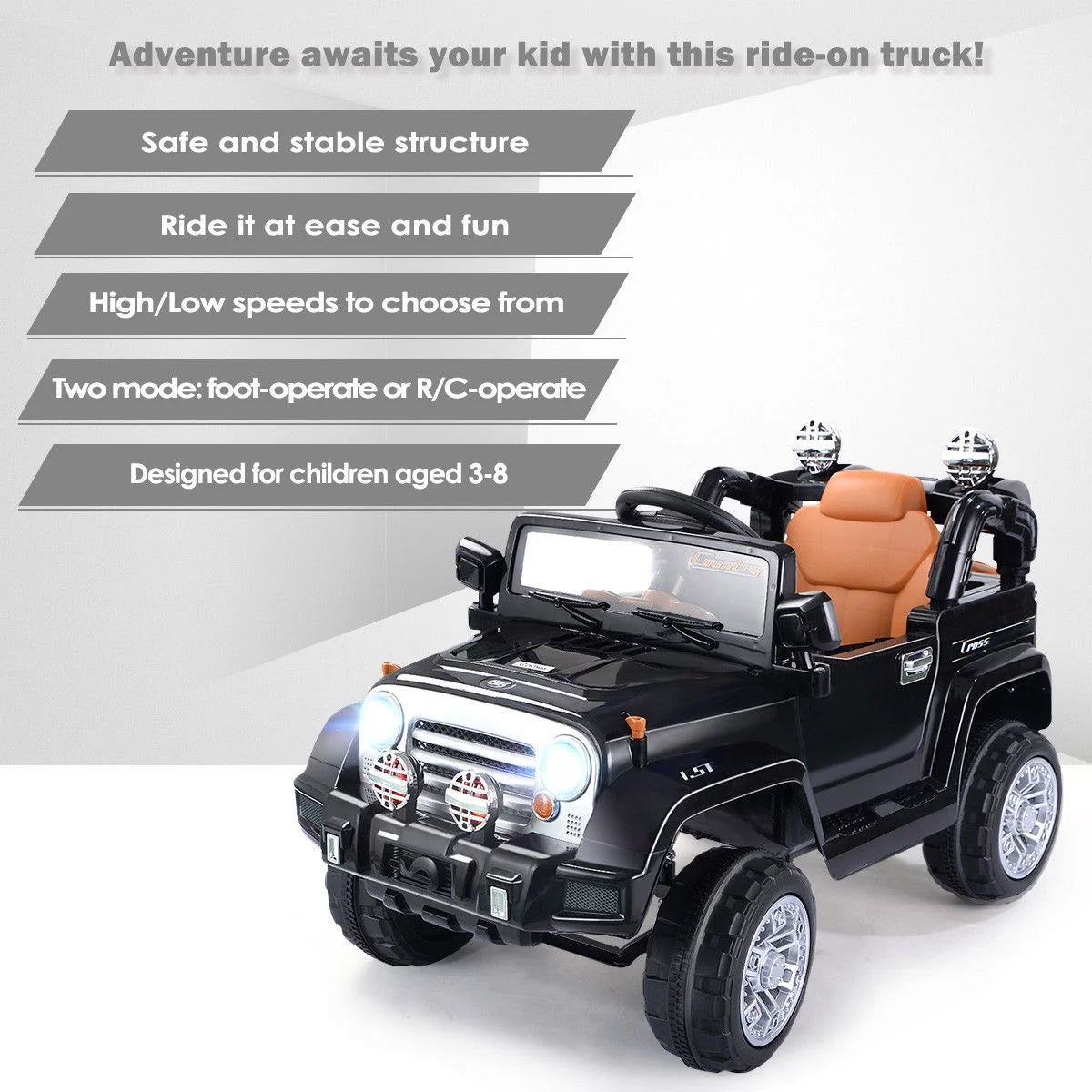 12V Kids Ride On Truck with LED Lights Green Q87682