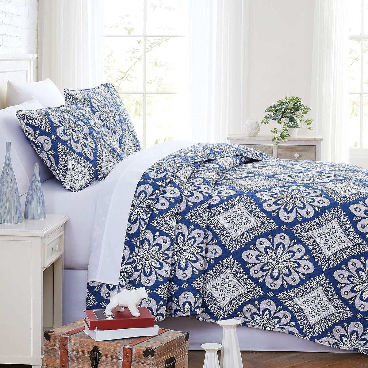 Oversized Quilt Cover Set with 1 Quilt Set and 2 Shams, Full / Queen, Blue Z193