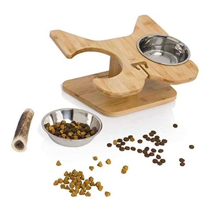 Elevated Dog Bowl Stand with Stainless-Steel Food and Water Bowls Q5447