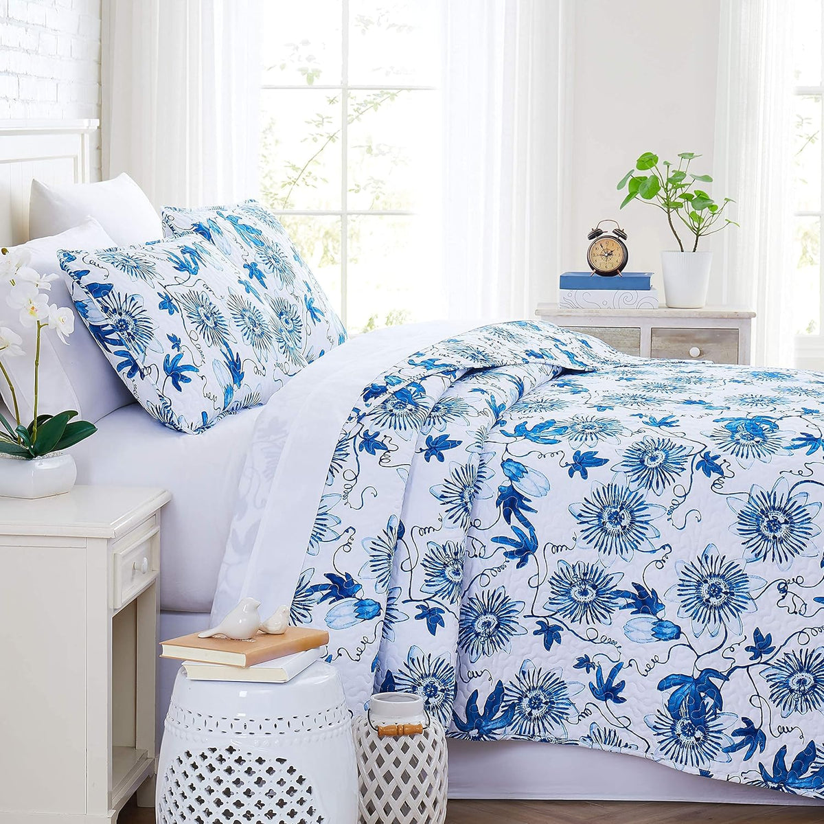 Oversized Quilt Cover Set with 1 Quilt Set and 2 Shams, Full / Queen, Blue Z193