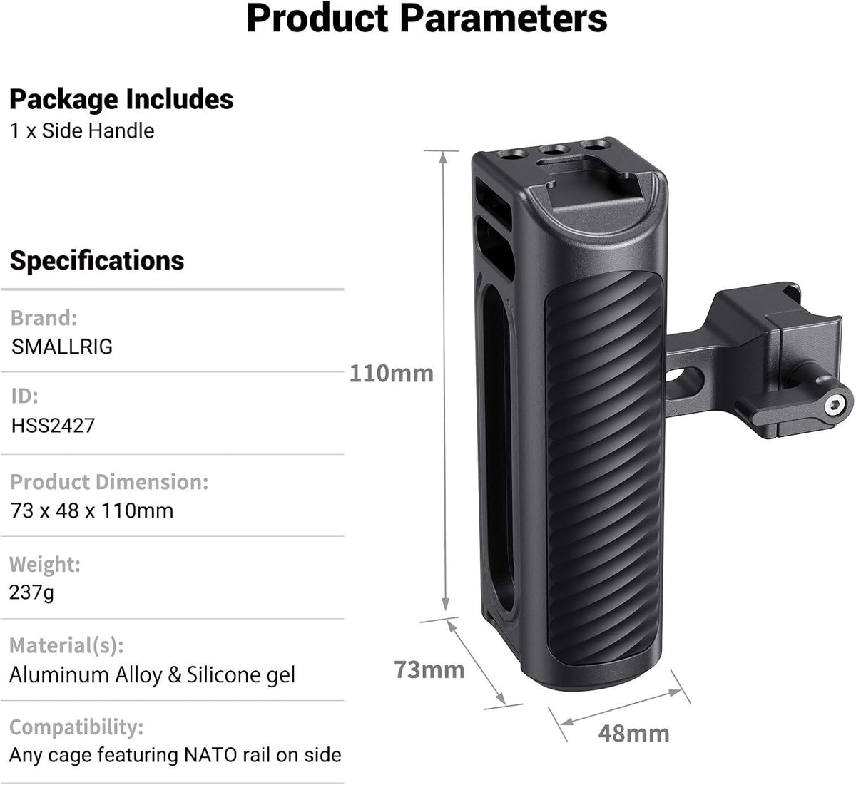 Aluminum NATO Side Handle Grip with Cold Shoe Mount R14728