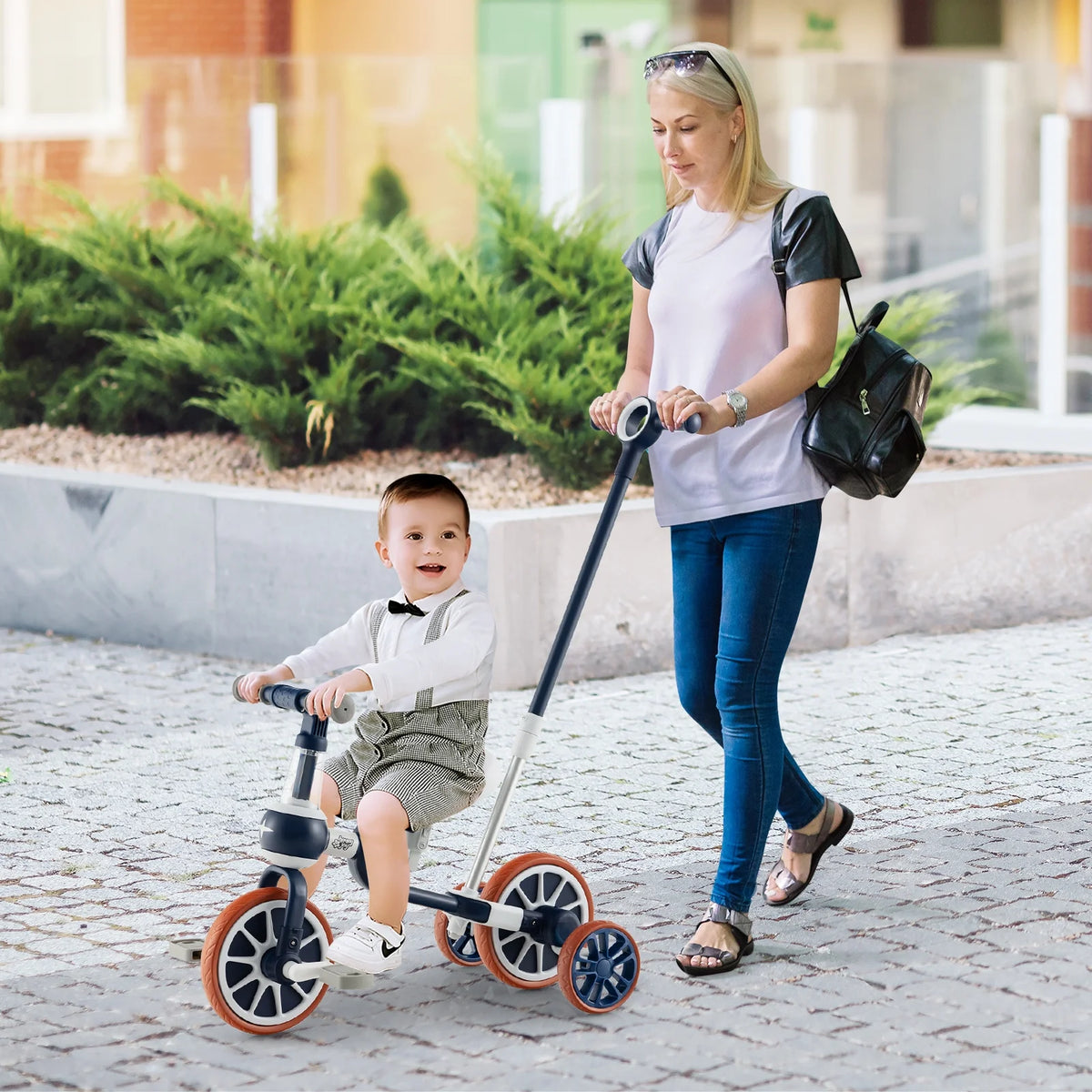 4 in 1 Kids Tricycles with Push Handle & Training Wheels D16268