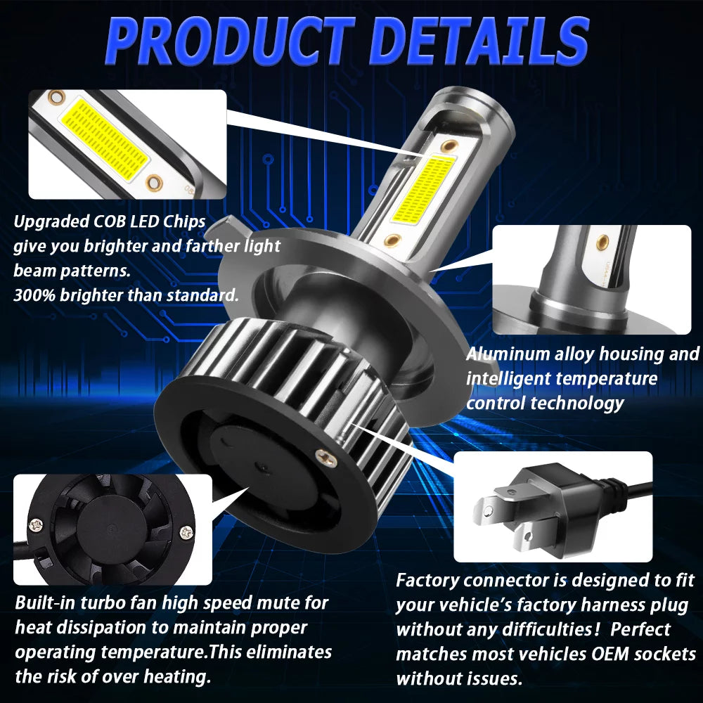 H4 LED Headlight Bulb Hi/Lo Beam 6500K Cool White Conversion Kit C8597