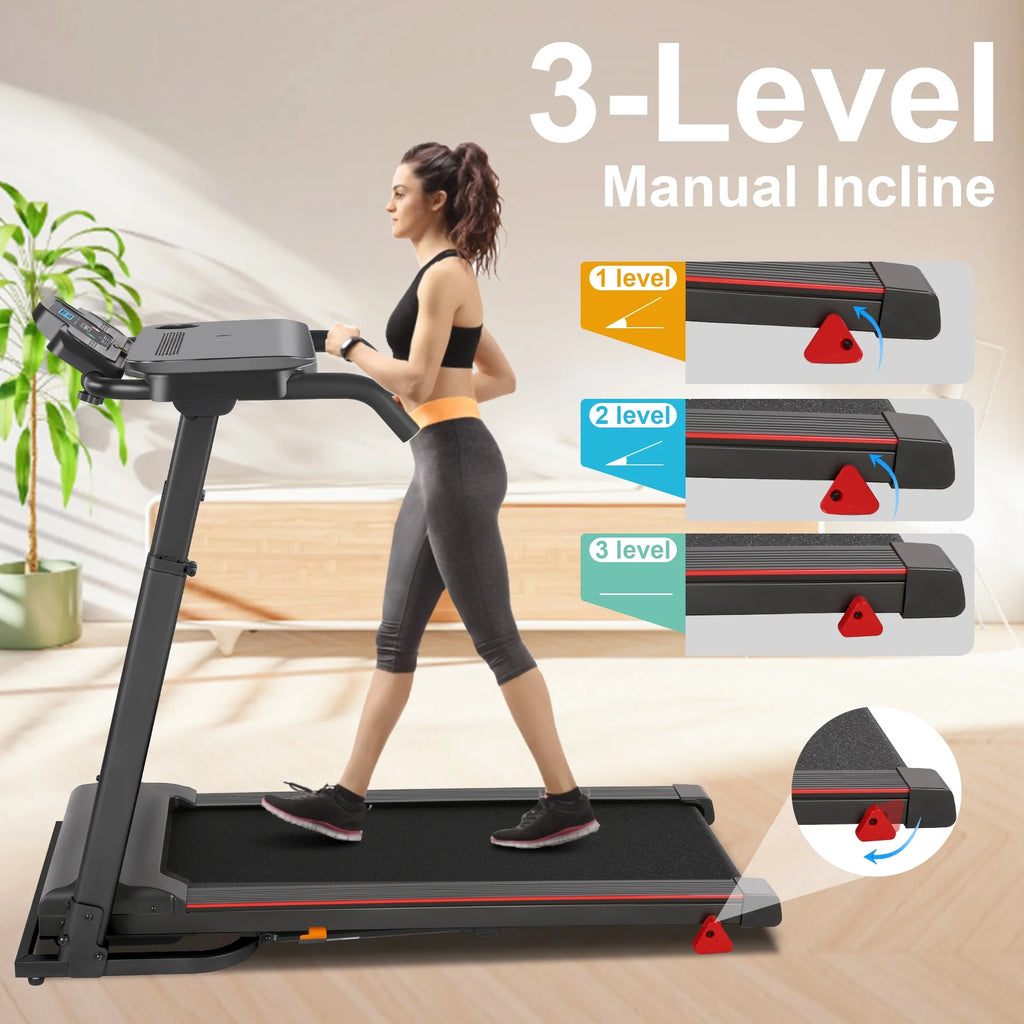 Folding Treadmill with Removable Tabletop and Incline, 2.5 HP, Black Y866219