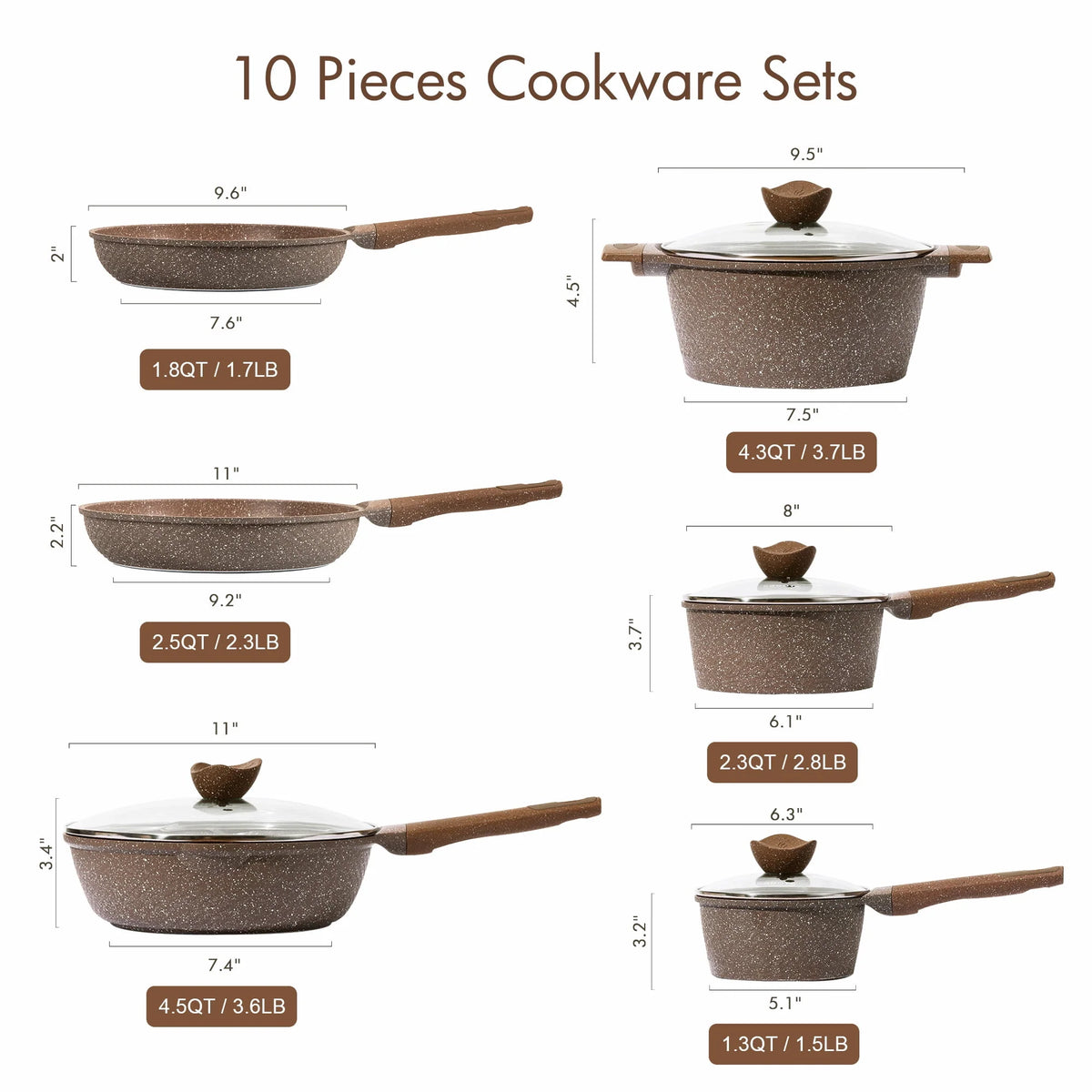 10 Pcs Nonstick Granite Cookware Set F813