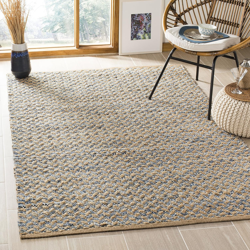 Handmade Braided Jute Runner 2'3 x 8' Blue Natural Q83938
